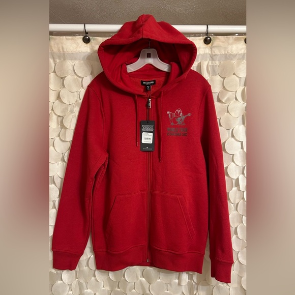 True Religion Red Zip Up Hoodie Size Small - Picture 2 of 9